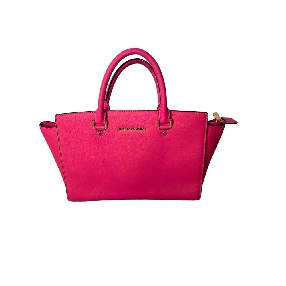 Michael Kors Selma Saffino Leather Medium Satchel in Rasberry